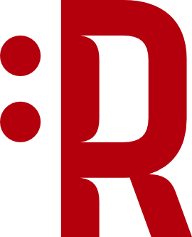 Logo Rodmiła. Duże czerwone stylizowane R.