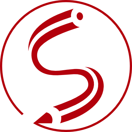 Projekt graficzny czerwonego skręconego ołówka w kształcie litery S, rysującego okrąg.