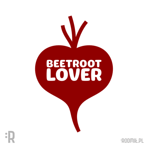 Wegański projekt graficzny nadruku na koszulkę z czerwonym burakiem w kształcie serca i napisem na nim BEETROOT LOVER.