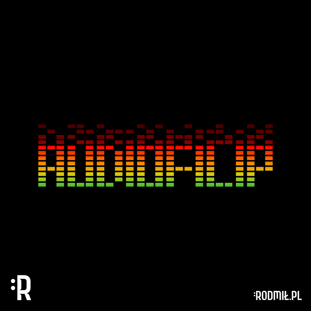 Projekt graficzny imiennego nadruku na koszulkę dla Filipa z kolorowym napisem AUDIOFILIP stylizowanym na diody wskaźniki muzycznego equalizera.