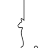 Projekt graficzny plakatu MYŚLIWY. Minimalistyczny liniowy czarny kształt narożnika ściany ze zlewającym się z nim kształtem siedzącego kota, czatującego przy mysiej dziurze.