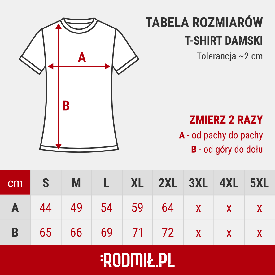 Tabela rozmiarów koszulka damska GILDAN 5000L.