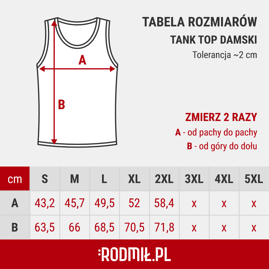 Tabela rozmiarów tank top damski GILDAN 64200L.
