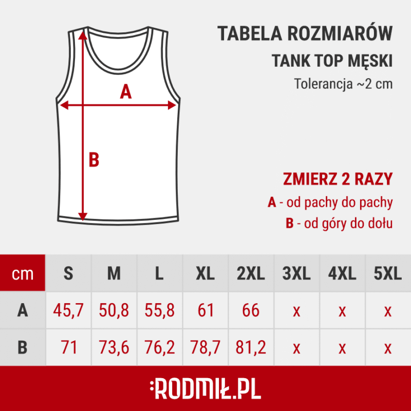 Tabela rozmiarów tank top męski GILDAN 64200.