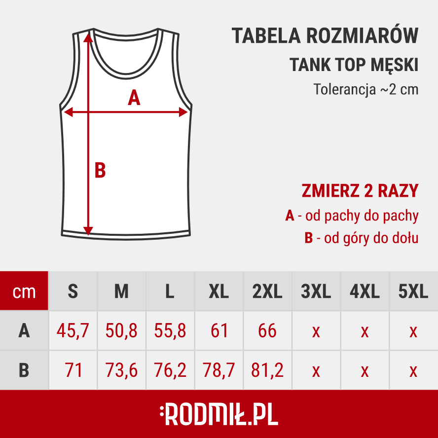Tabela rozmiarów tank top męski GILDAN 64200.