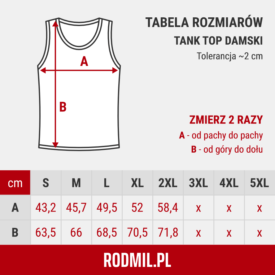 Tabela rozmiarów tank top damski GILDAN 64200L.