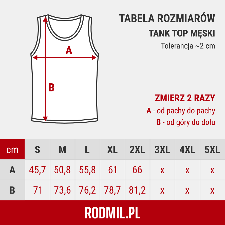 Tabela rozmiarów tank top męski GILDAN 64200.